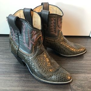 Vintage Leather Snakeskin Cowboy Boots Size 7 Womens